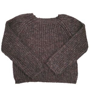 Women’s Chunky Open Knit Sweater Brown Fuzzy Metallic Cozy Soft Cottagecore  M